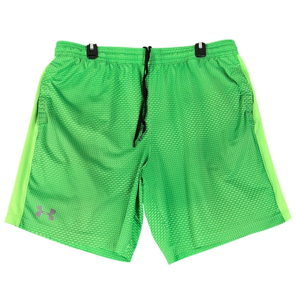 Under Armour HeatGear Athletic Training Shorts Green Pattern Large Mens Gym